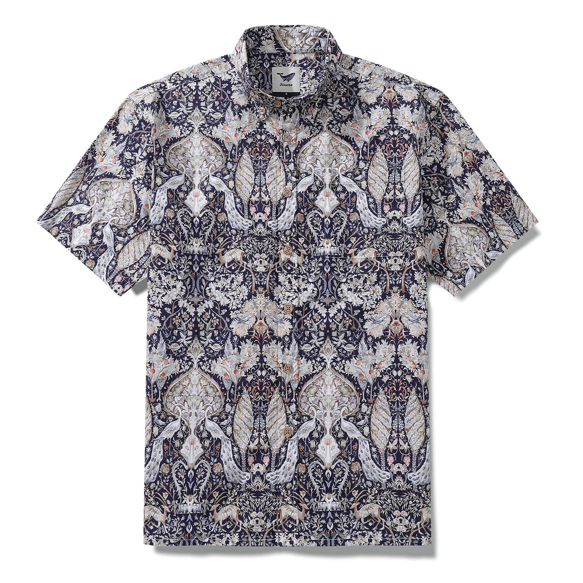 Men's Hawaiian Shirt The Garden of Serenity Cotton Button-down Short Sleeve 1940s Vintage Shirt