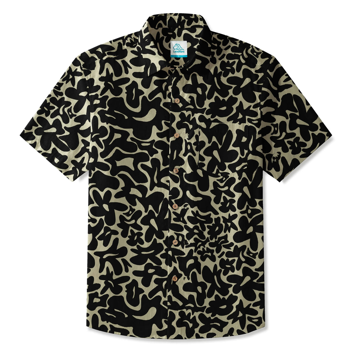 LeosWare® Men's Hawaiian Shirt Short Sleeve Button-up 100% Cotton Black Aloha Minimalist Black Brown Florals