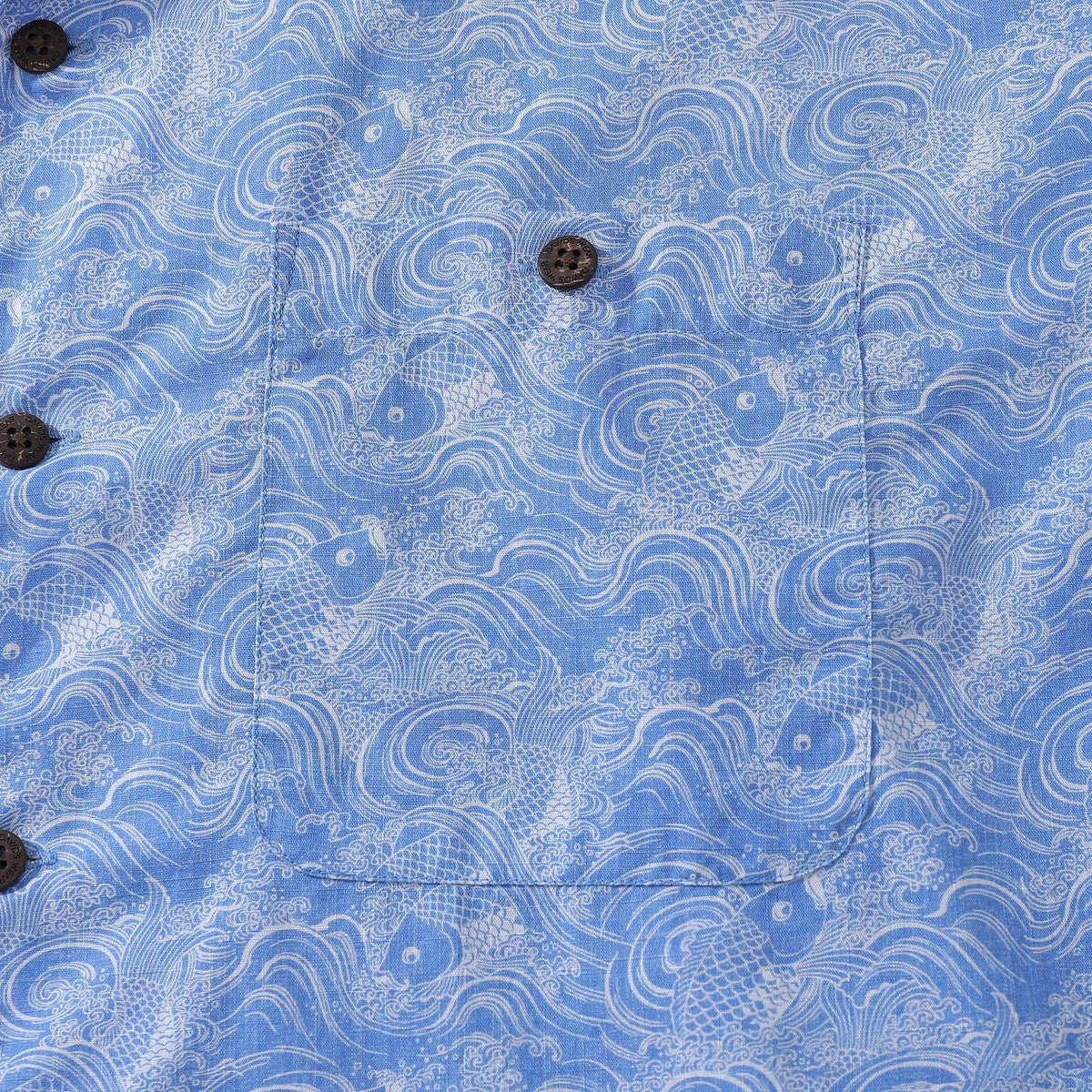 Hawaiian Shirts For Men Traditional Koi Carp Printed 100% Cotton Short Sleeve - Blue