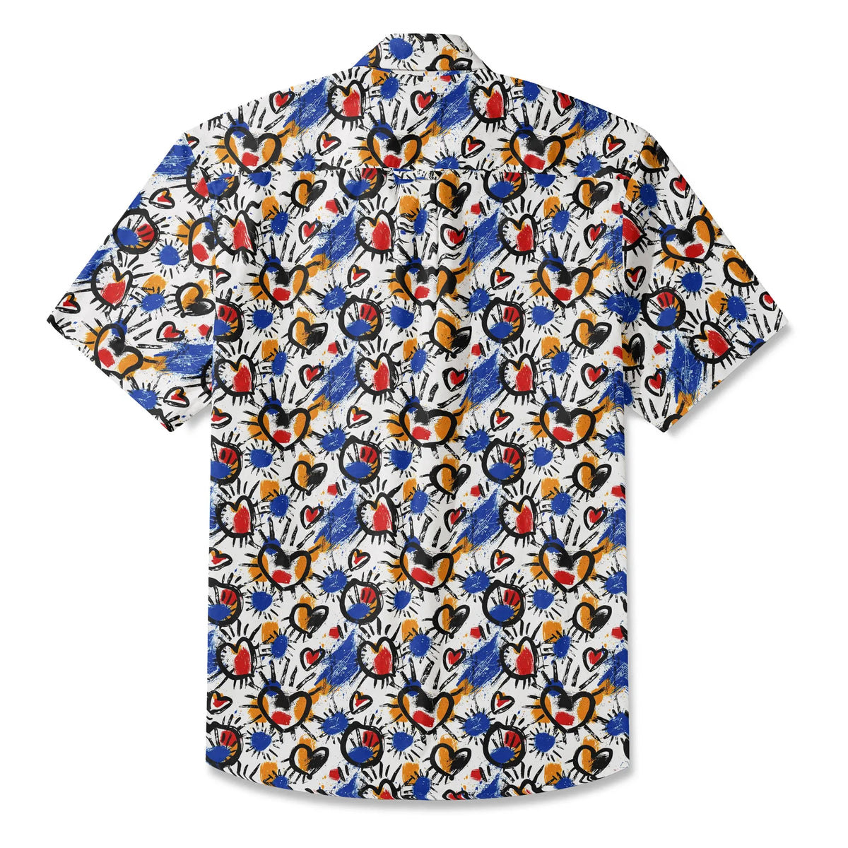 LeosWare® Men's Hawaiian Shirt Short Sleeve Button-up 100% Cotton White Aloha Color Clash Heart Mango