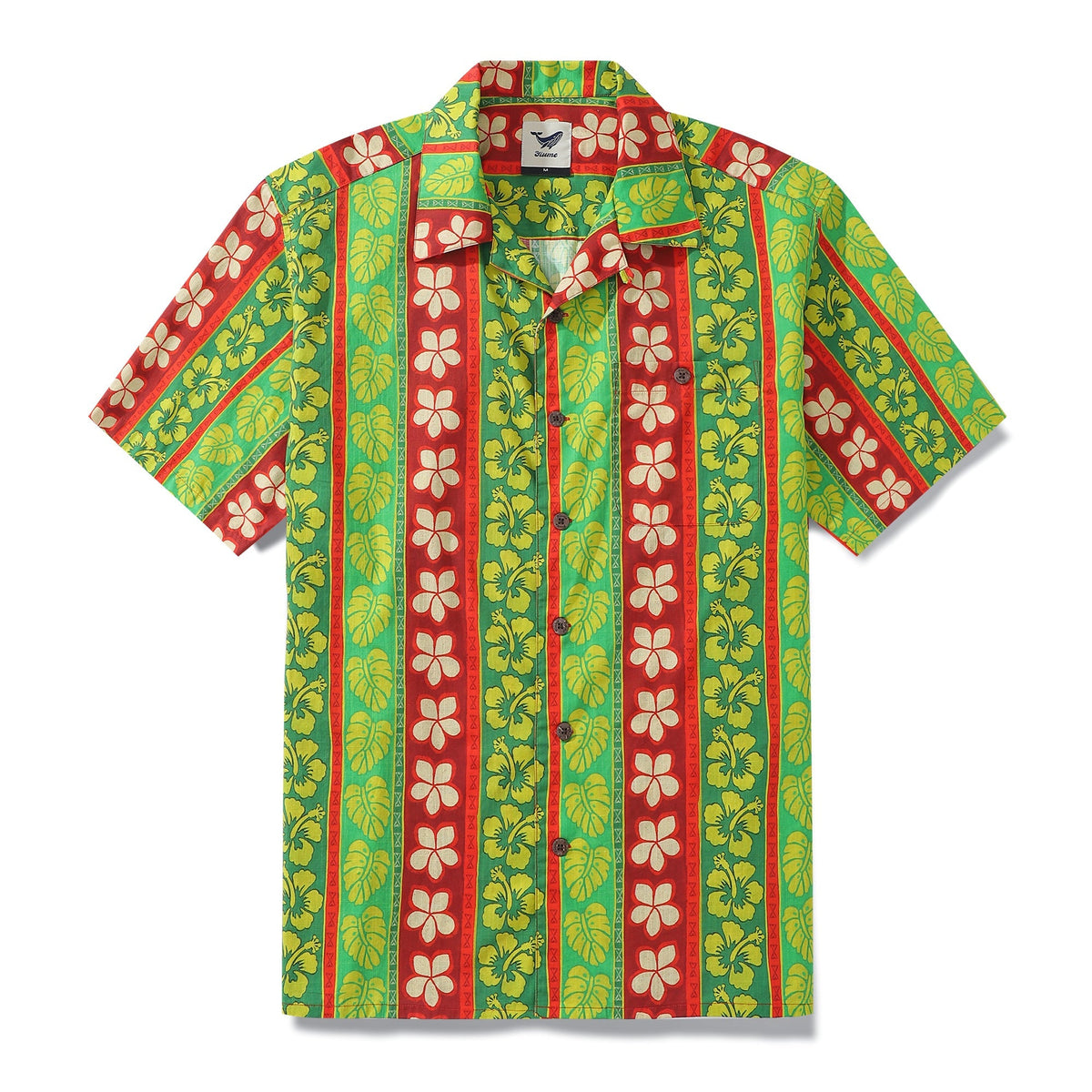 Hawaiian Shirt For Men Vertical Garden Shirt Camp Collar 100% Cotton