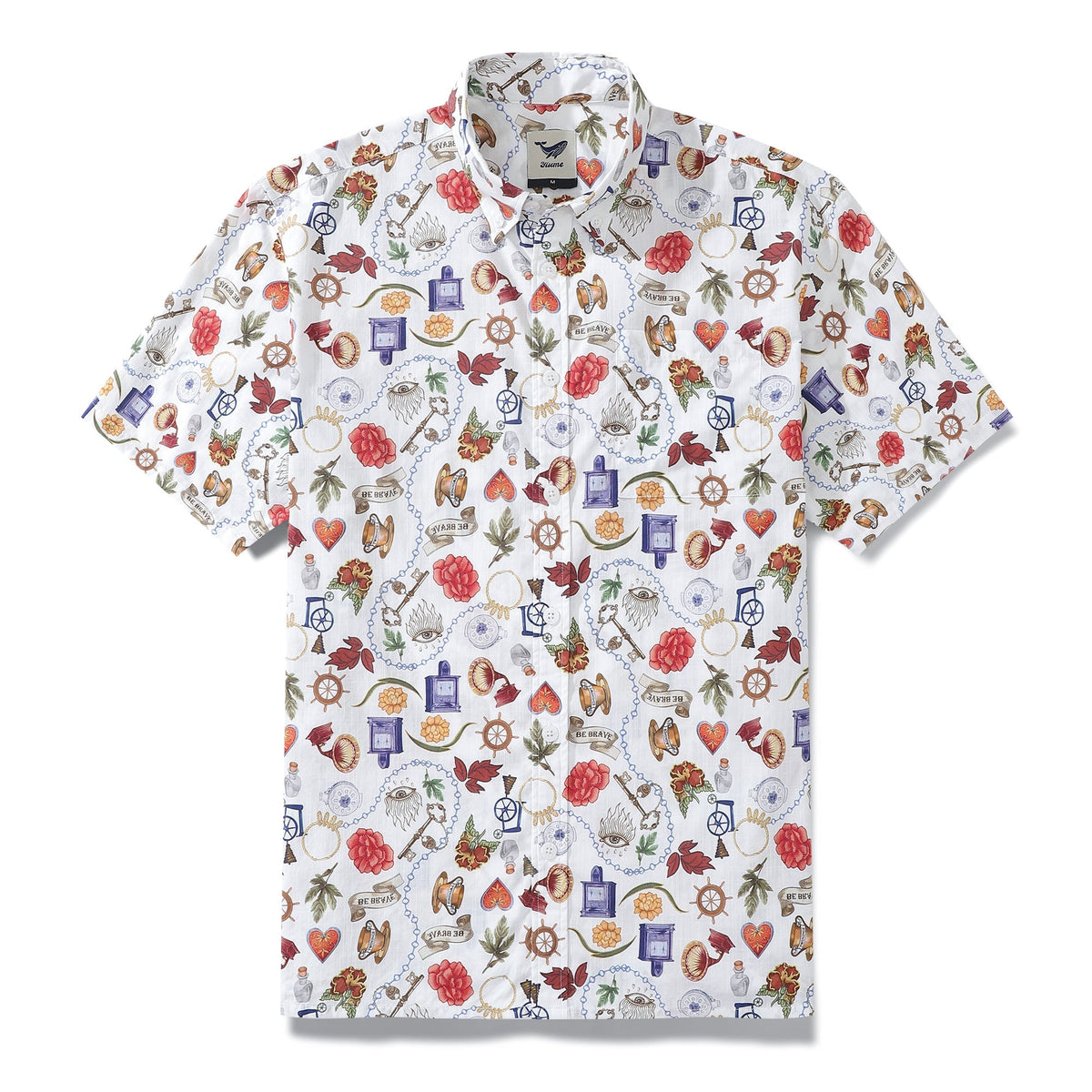 Men's Hawaiian Shirt Vintage Grocery Store Print Cotton Button-down Short Sleeve Aloha Shirt