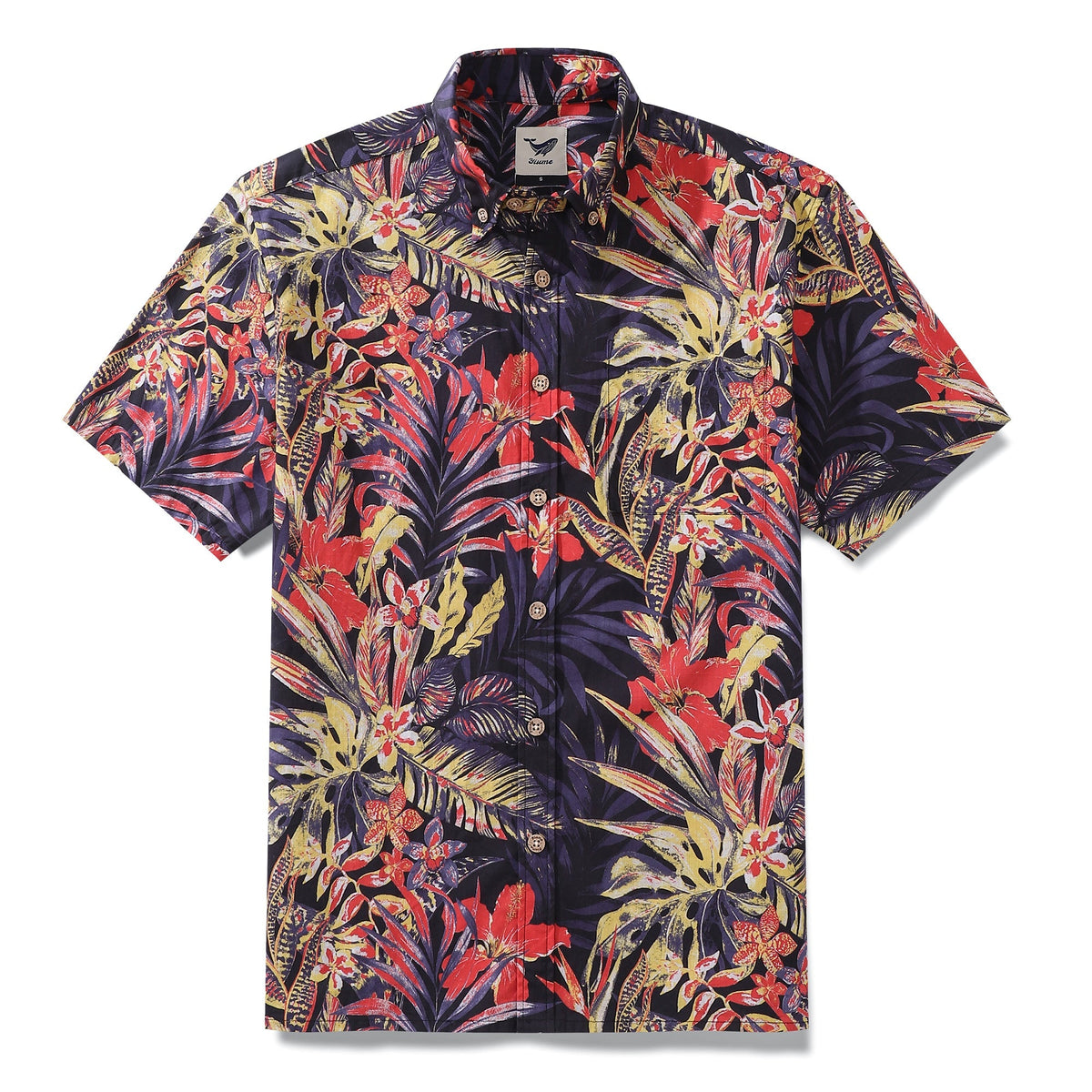 Men's Hawaiian Shirt Summer Night Print Cotton Button-down Short Sleeve Aloha Shirt