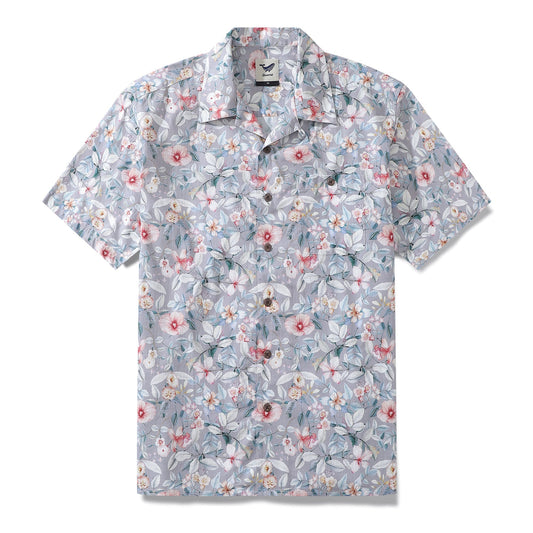 Hawaiian Shirt For Men Sea of Flowers Shirt Camp Collar 100% Cotton