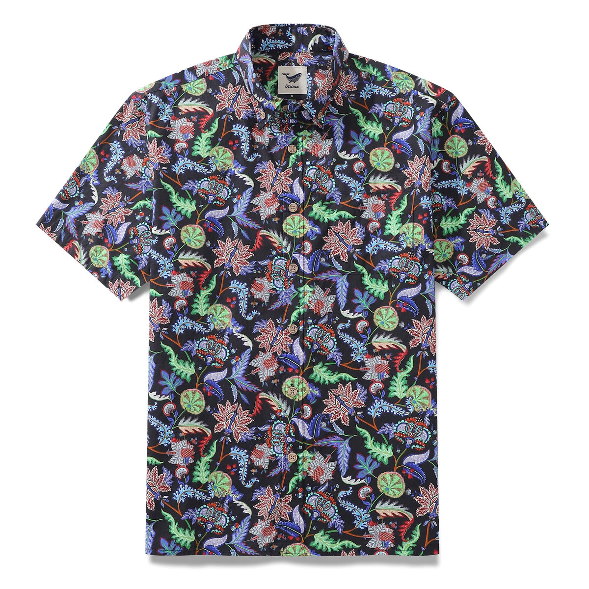 Men's Hawaiian Shirt Vibrant Vines Print Cotton Button-down Short Sleeve Aloha Shirt