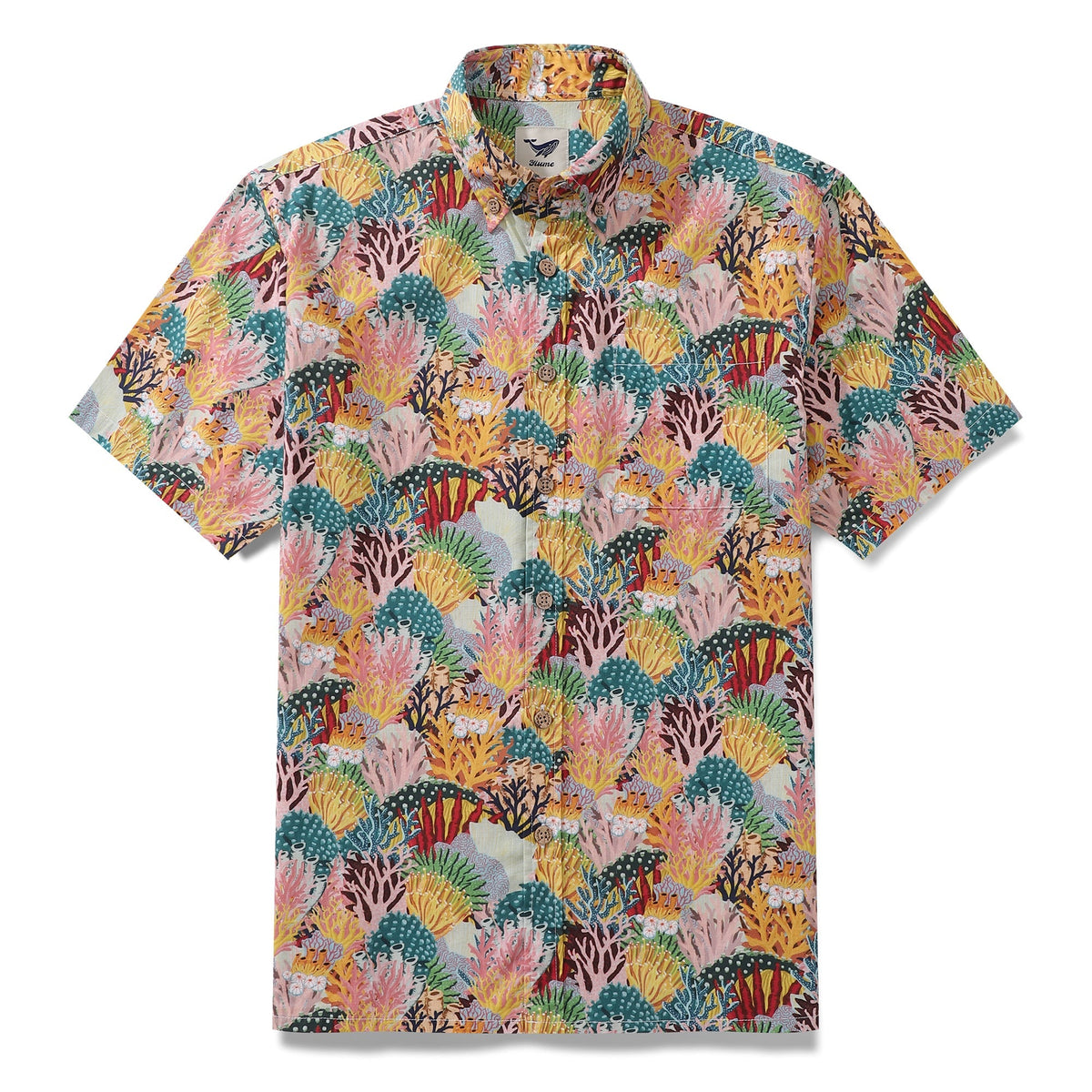 Men's Hawaiian Shirt Coral Reef Shirt 100% Cotton Button-down Short Sleeve Aloha Shirt