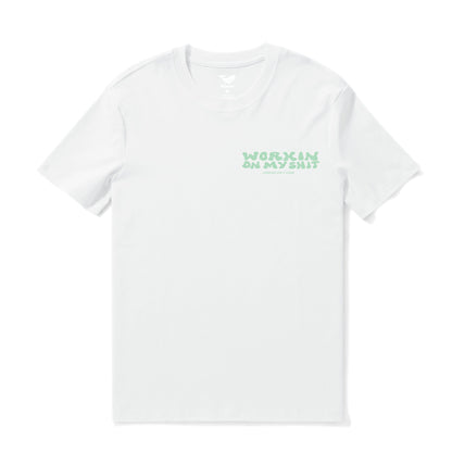 Hawaiian Tee For Men Working on Myself By Loindaflow Tee Crew Neck 100% Cotton - WHITE