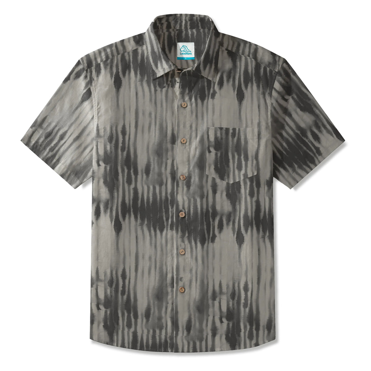 LeosWare® Men's Hawaiian Shirt Short Sleeve Button-up 100% Cotton Gray Aloha Simplified Ink Rhythms