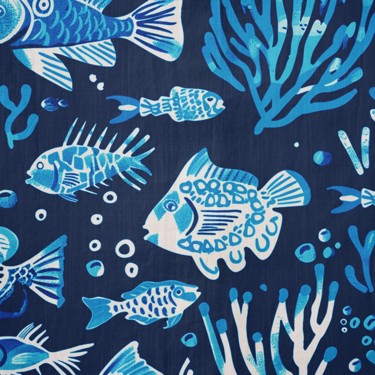 LeosWare® Men's Hawaiian Shirt Short Sleeve Button-up 100% Cotton Blue Coral Aloha Deep Blue Fish Whisper