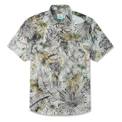 LeosWare® Men's Hawaiian Shirt Short Sleeve Button-up 100% Cotton Green Aloha Fresh Tropical Plant Art