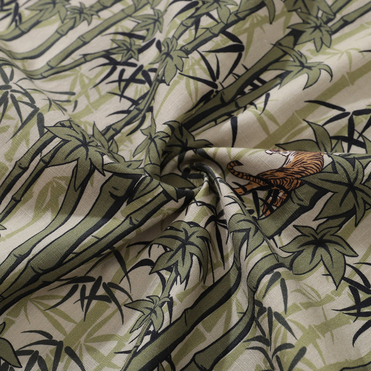 Summer Hawaiian Shirt For Men Bamboo Print Shirt Camp Collar 100% Cotton Shirt