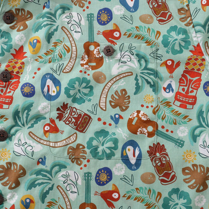 Hawaiian Shirt For Men TIKI Fiesta Print Shirt Camp Collar 100% Cotton