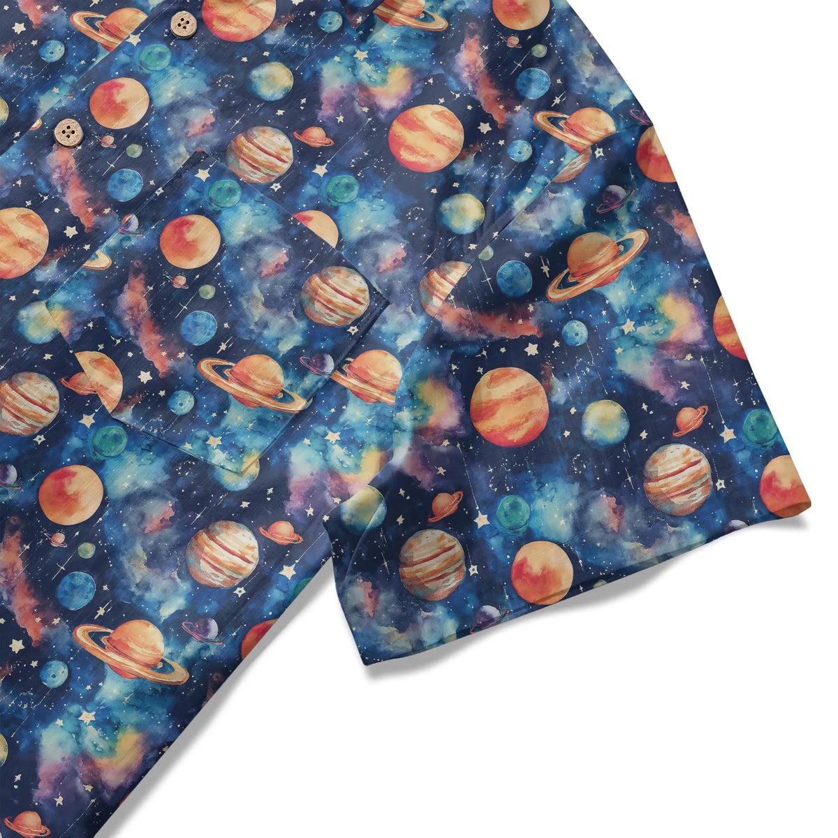 LeosWare® Men's Hawaiian Shirt Short Sleeve Button-up 100% Cotton Blue Aloha Starry Journey