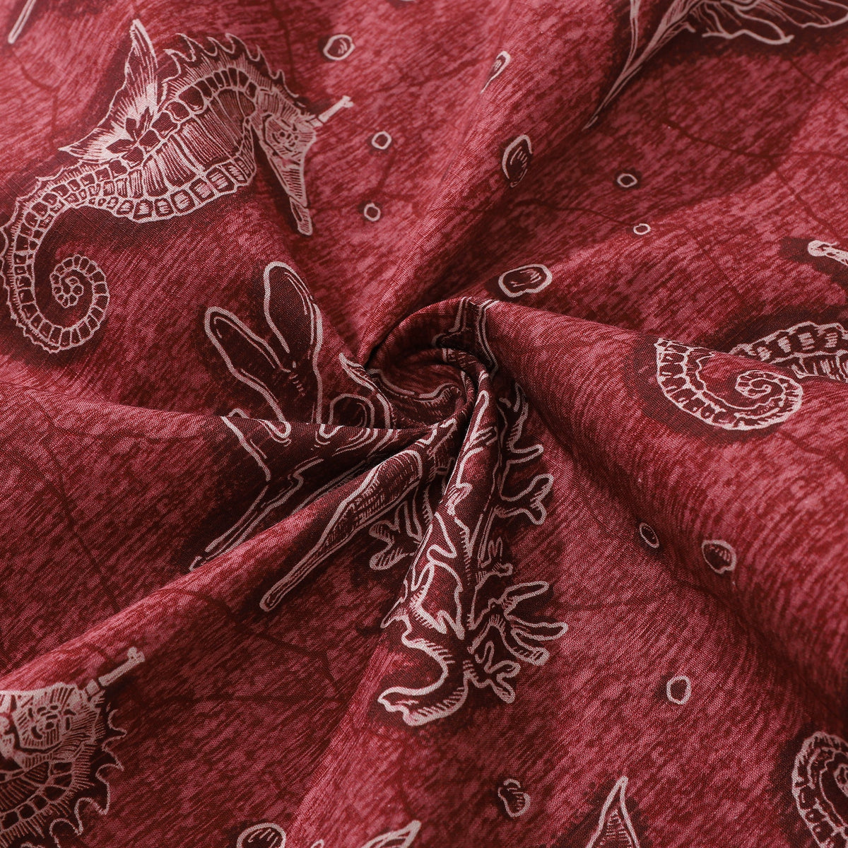 Red Hawaiian Shirt For Men Seahorses Shirt Button-down Short Sleeve 100% Cotton Shirt
