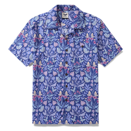 Hawaiian Shirt For Men Midnight Garden By Jill Labieniec Print Shirt Camp Collar 100% Cotton