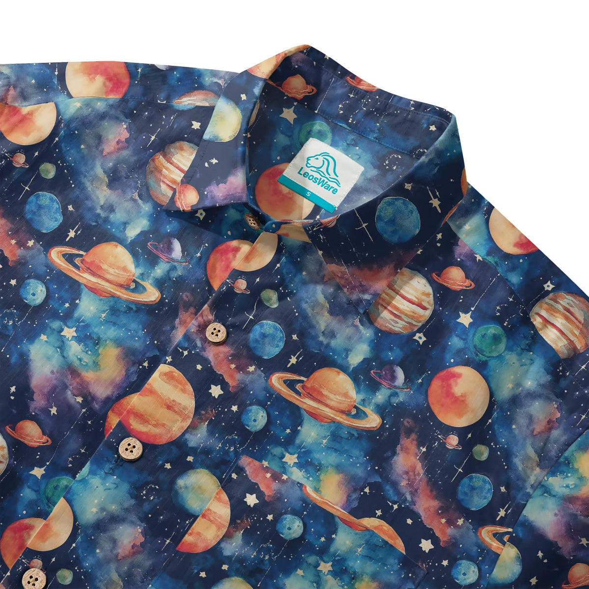 LeosWare® Men's Hawaiian Shirt Short Sleeve Button-up 100% Cotton Blue Aloha Starry Journey