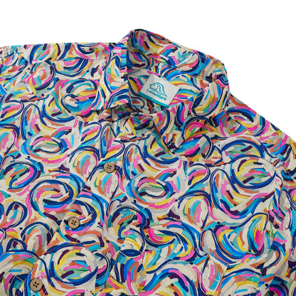 LeosWare® Men's Hawaiian Shirt Short Sleeve Button-up 100% Cotton Aloha Vibrant Abstract Dance Of Curved Lines