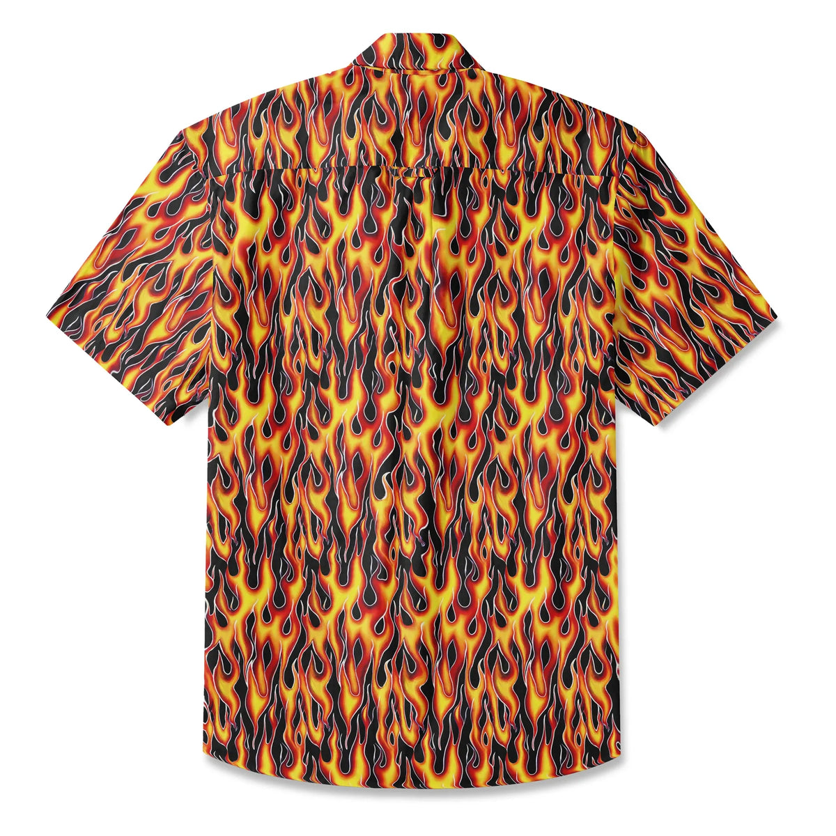 LeosWare® Flames Men's Hawaiian Shirt Short Sleeve Button-up 100% Cotton Yellow Aloha Flame Surge