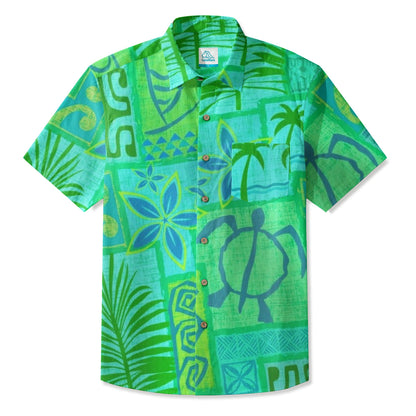 LeosWare® Men's Hawaiian Shirt Short Sleeve Button-upBreathable & Quick-Dry Aloha Tiki Mood(Royal Purple)