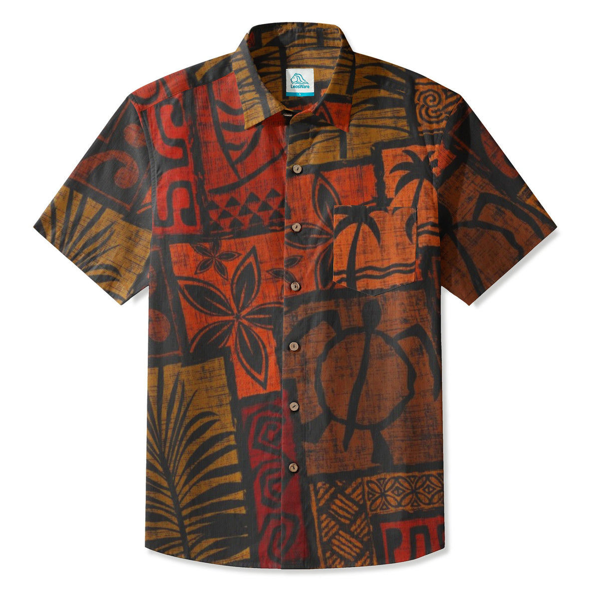 LeosWare® Men's Hawaiian Shirt Short Sleeve Button-up Breathable & Quick-Dry Aloha Tiki Mood(island Blue)