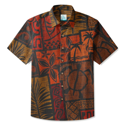 LeosWare® Men's Hawaiian Shirt Short Sleeve Button-upBreathable & Quick-Dry Aloha Tiki Mood(Royal Purple)