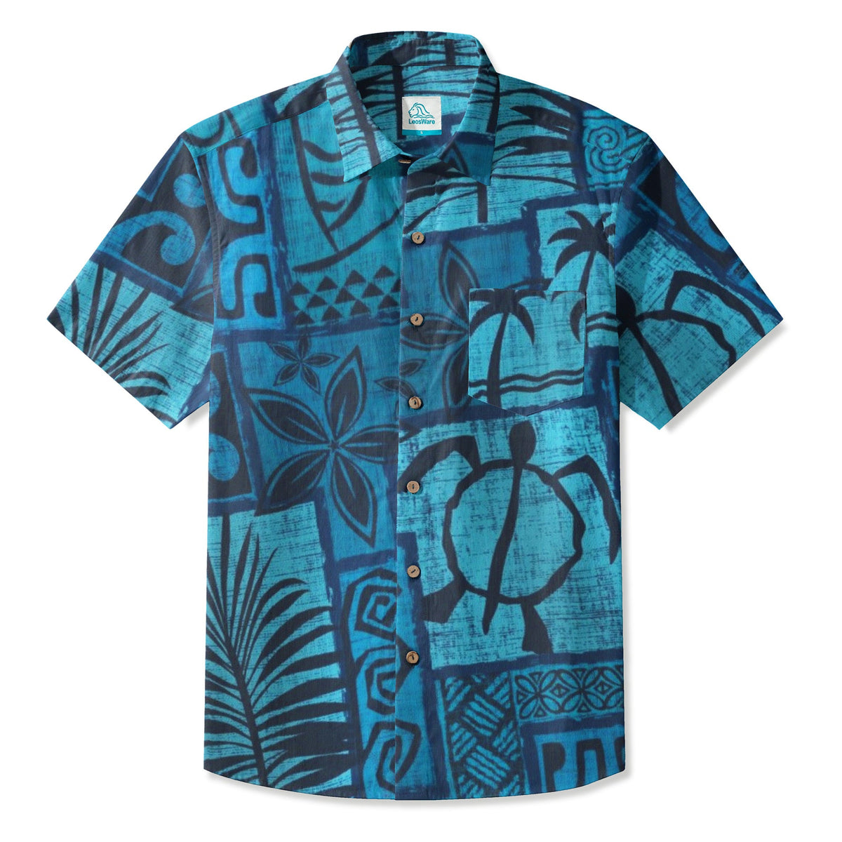 LeosWare® Men's Hawaiian Shirt Short Sleeve Button-up Breathable & Quick-Dry Aloha Tiki Mood(Mint Green)