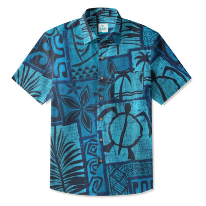 LeosWare® Men's Hawaiian Shirt Short Sleeve Button-up Breathable & Quick-Dry Aloha Tiki Mood(Teal Green)