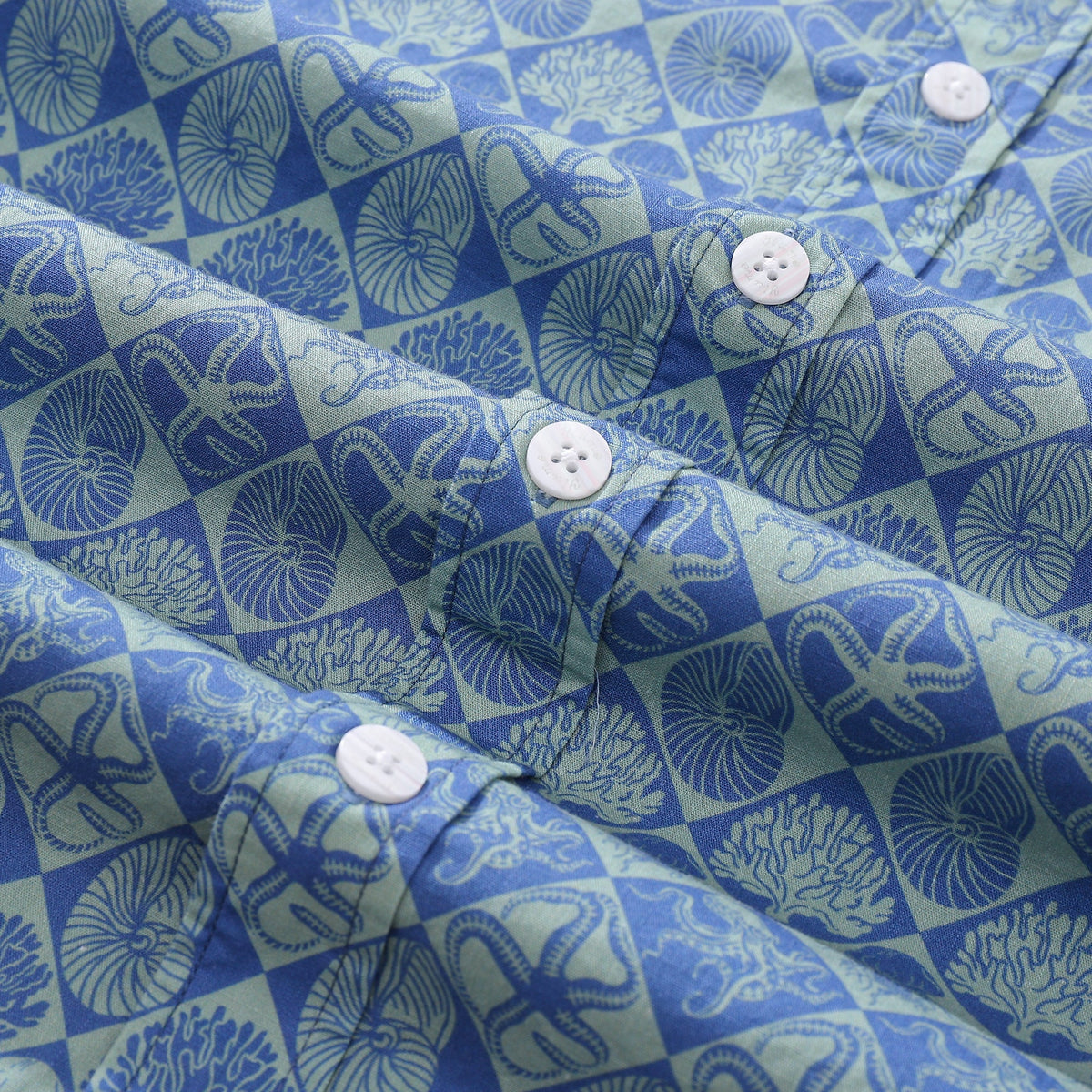 Blue Hand Painted Specimen Print 100% Cotton Button-down Shirt
