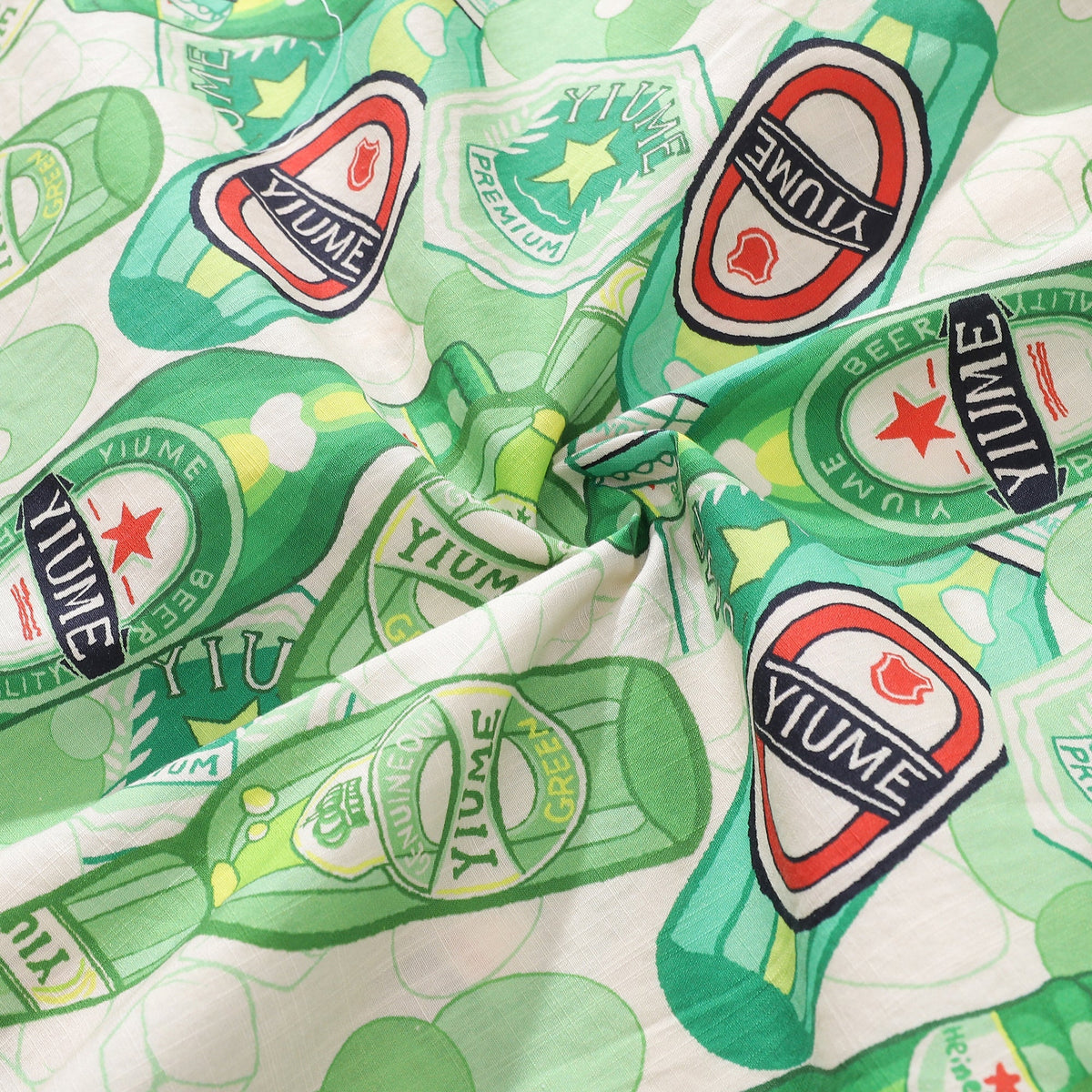 Men's Hawaiian Shirt Green Bubble Print Cotton Button-down Short Sleeve Aloha Shirt