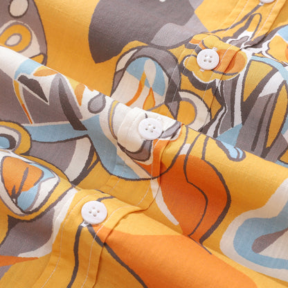 Men's Hawaiian Shirt Tropical Jazz Print Cotton Button-down Short Sleeve Aloha Shirt