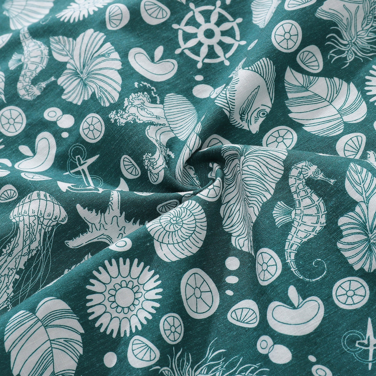Men's Hawaiian Shirt Seabed strolling Print Cotton Button-down Short Sleeve Aloha Shirt