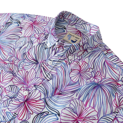 Men's Hawaiian Shirt Purple Tropical Floral Cotton Aloha Shirt Button Down