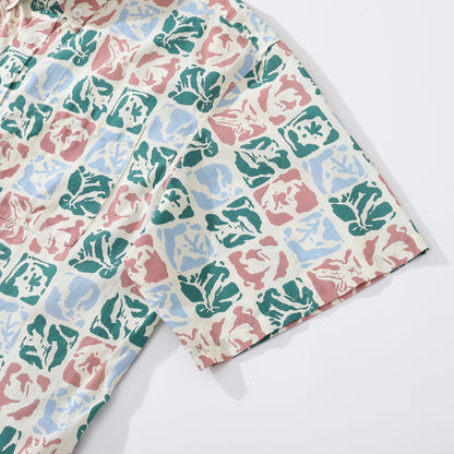 Valentine's Day Hawaiian Shirts For Men Vintage Cotton Button Down Rose Seal Short Sleeve Aloha Shirt