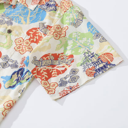 Hawaiian Shirt For Men 1950s Vintage Amusement Park Shirt Camp Collar 100% Cotton