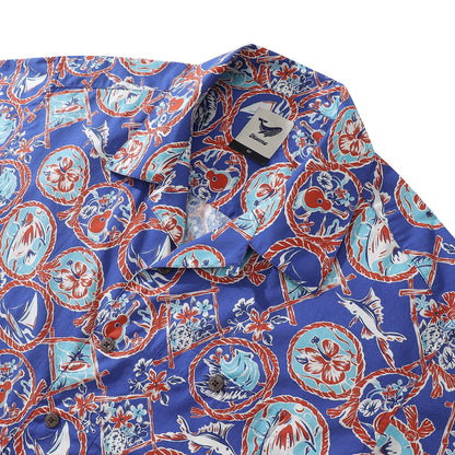 1960s Vintage Hawaiian Shirt For Men Table Time Shirt Camp Collar 100% Cotton