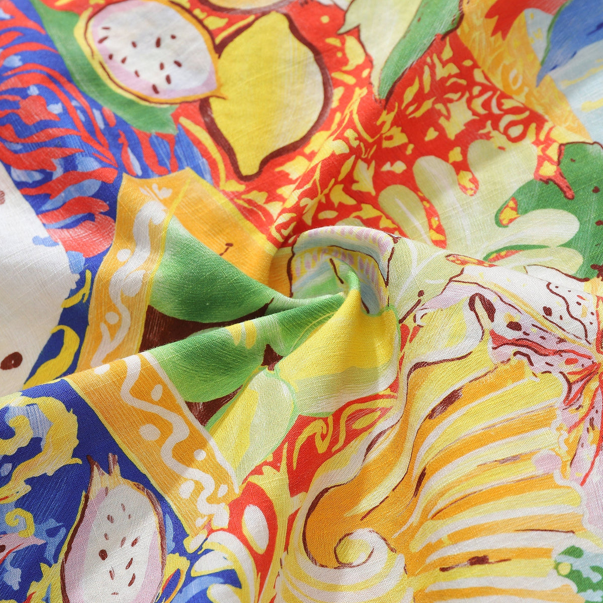 1970s Vintage Hawaiian Shirt For Men Flower and Fruit Ocean Shirt Camp Collar 100% Cotton