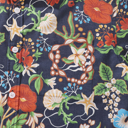 Men's Hawaiian Shirt Treasure Garden Print 1940s Vintage Short Sleeve Aloha Shirt