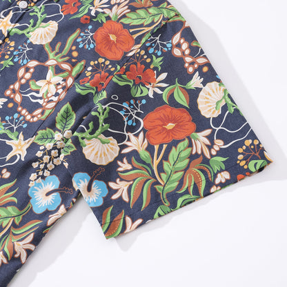 Men's Hawaiian Shirt Treasure Garden Print 1940s Vintage Short Sleeve Aloha Shirt