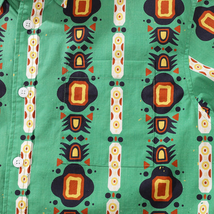Men's 1970s Vintage Hawaiian Shirt Nation of the South Print Cotton Button-down Short Sleeve Aloha Shirt