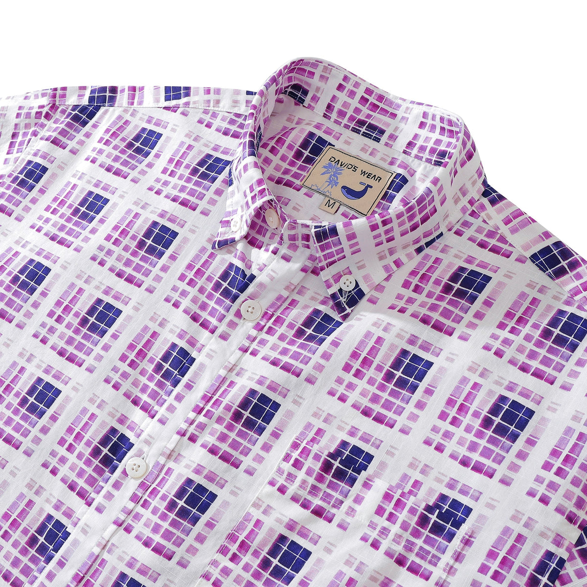 Men's Plaid Shirt Gradient Geometry Purple Print Cotton Hawaiian Shirt