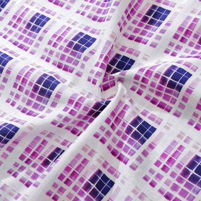Men's Plaid Shirt Gradient Geometry Purple Print Cotton Hawaiian Shirt
