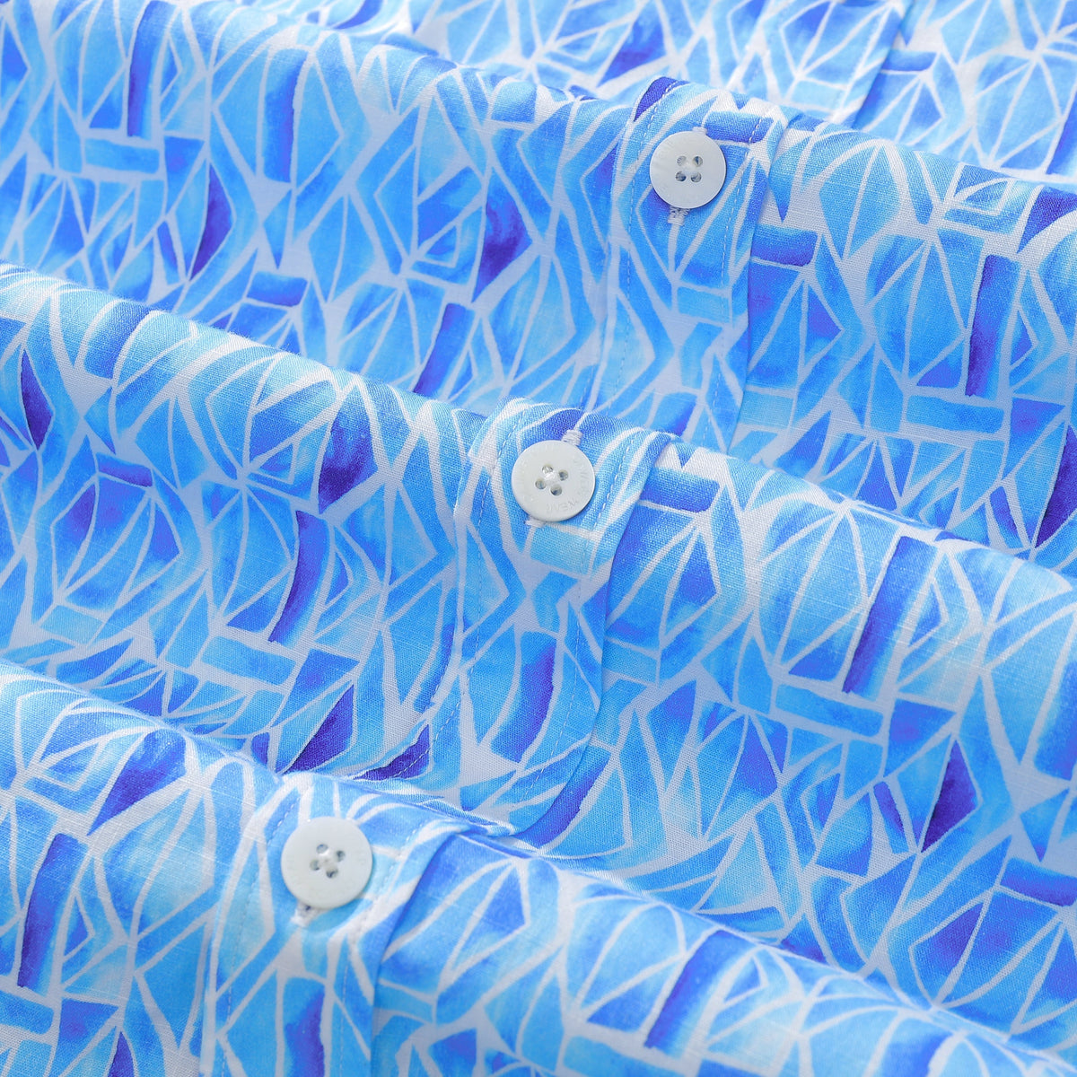 Men's Short Sleeve Shirt Men Hawaii Blue Geometry Print Cotton Button Down