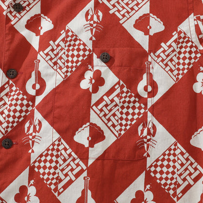 1970s Vintage Hawaiian Shirts For Men Checkerboard Variations Shirt 100% Cotton