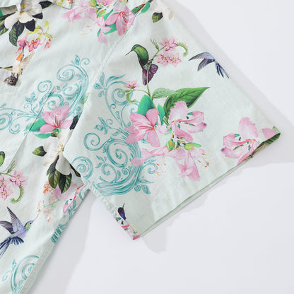 Hawaiian Shirts For Men Hummingbird Print Shirt 100% Cotton