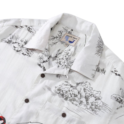 Hawaiian Shirts For Men 1950s Vintage Flamingo Print Short Sleeve Aloha Shirt
