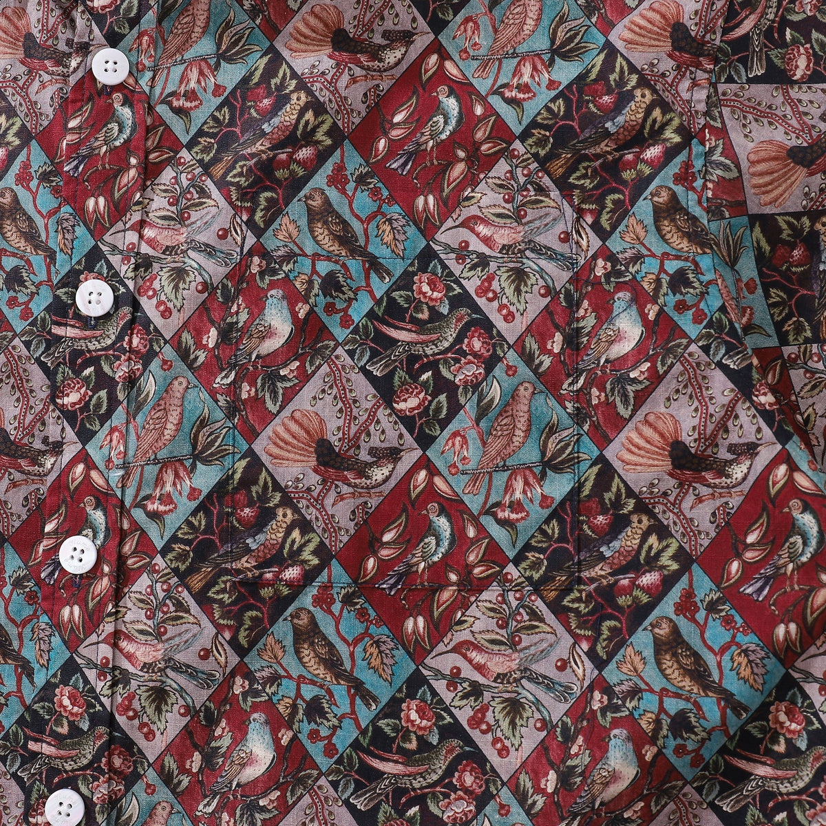 Men's Hawaiian Shirt Symphony of Birds Print Cotton Button-down Short Sleeve Aloha Shirt