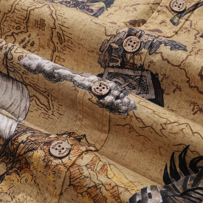 Men's Hawaiian Shirt Swashbucklers' Quest Cotton Button-down Short Sleeve Aloha Shirt