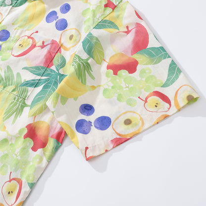 Men's Hawaiian Shirt Fruit Salad Print Cotton Button-down Short Sleeve Aloha Shirt