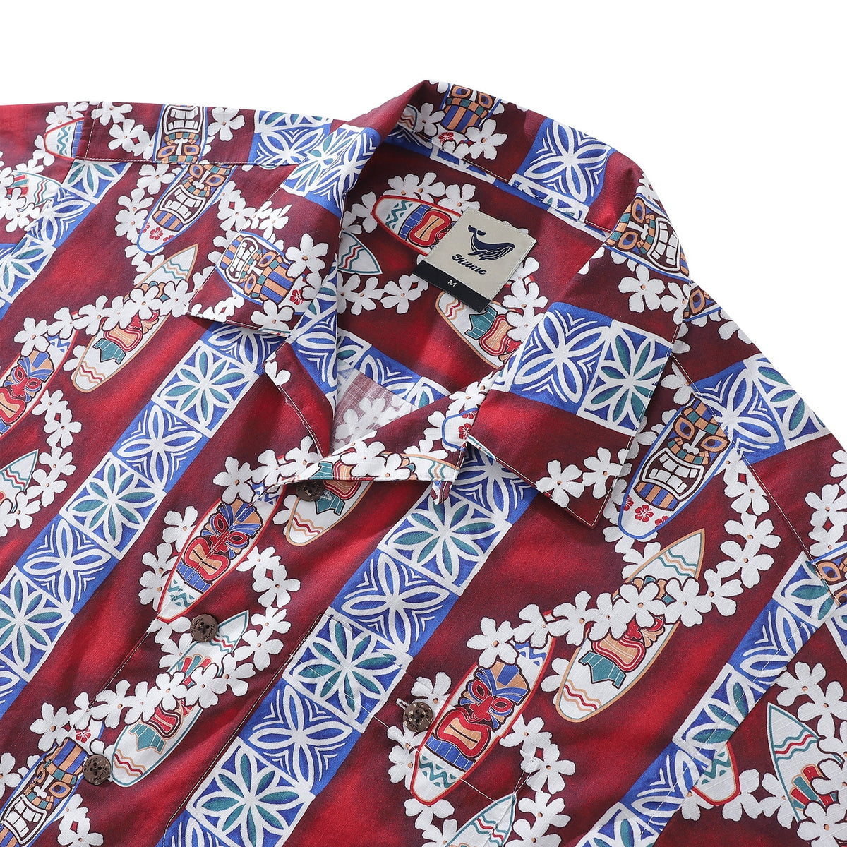 Hawaiian Shirt For Men Surfboard and Lei Shirt Camp Collar 100% Cotton