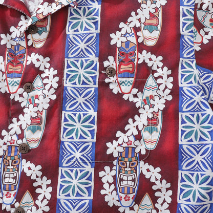 Hawaiian Shirt For Men Surfboard and Lei Shirt Camp Collar 100% Cotton